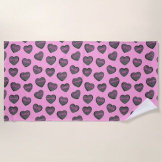Full of Love Hearts Pattern black pink Beach Towel