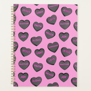 Full of Love Hearts Pattern black pink Planner