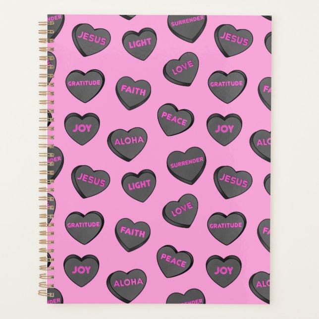 Full of Love Hearts Pattern black pink Planner (Front)