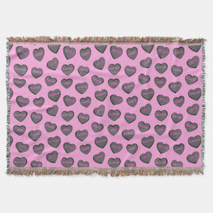 Full of Love Hearts Pattern black pink Throw Blanket