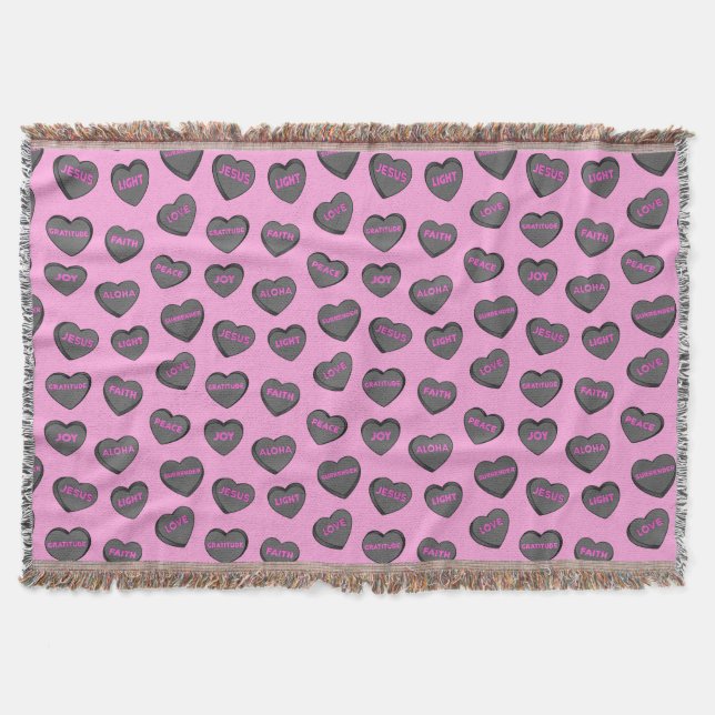Full of Love Hearts Pattern black pink Throw Blanket (Front)