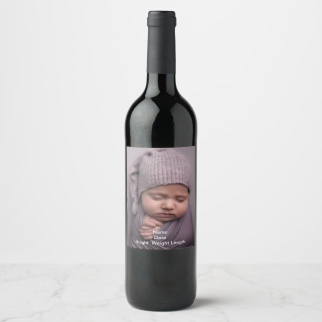 Full Photo Baby Announcement Wine Bottle Label (Front)