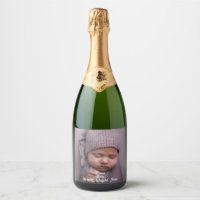 Full Photo Birth Annoucement Sparkling Wine Bottle