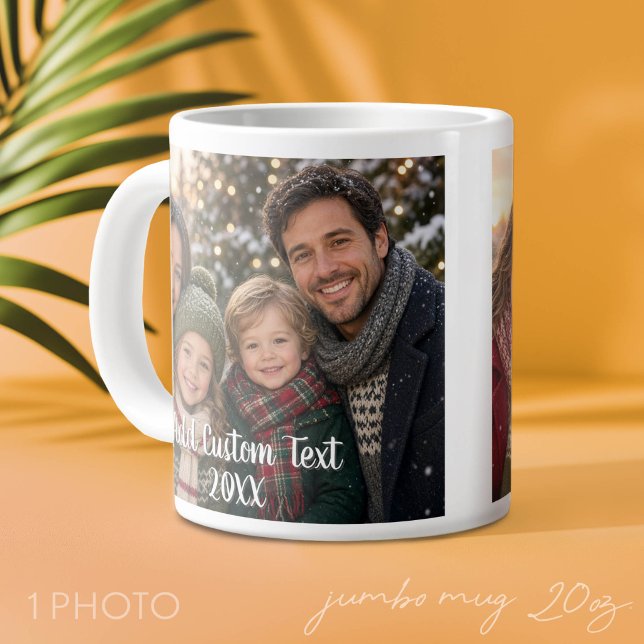 Full Photo Layout with a Modern White Script Text Large Coffee Mug (Single Photo Mug - Same photo on each side)