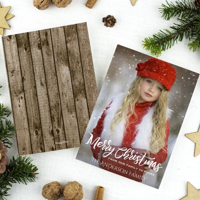 Full Photo Merry Christmas, Rustic Wood Holiday Card (Creator Uploaded)