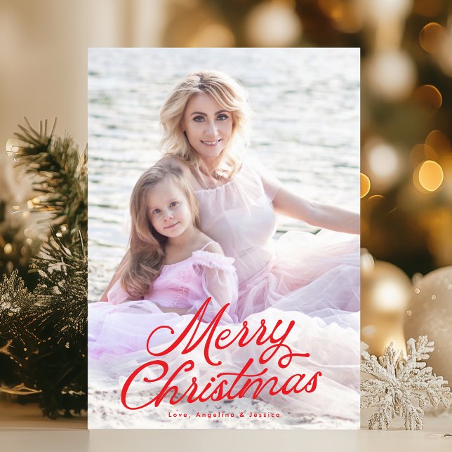 Full Photo Red Lettering Overlay Merry Christmas Holiday Card (Creator Uploaded)