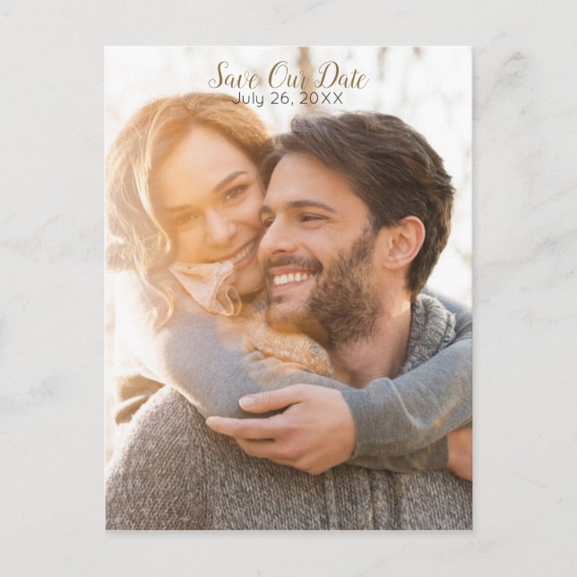 Full Photo Rustic Wood Barrel Lights Save The Date Announcement Postcard (Front)