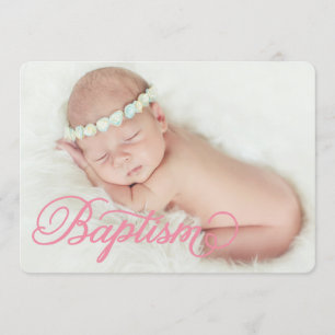 Full Photo Script Pink Baptism Invitation