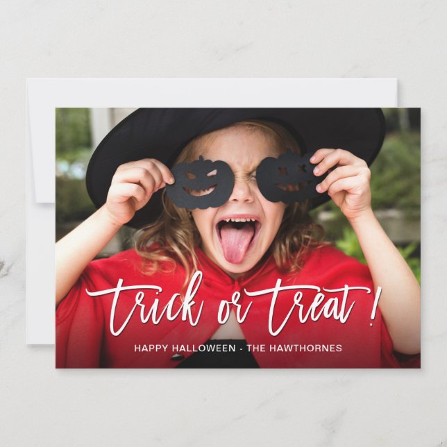 Full Photo Trick or Treat Happy Halloween Holiday Card (Front)