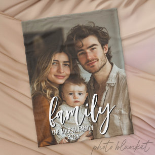 Full Photo - Vertical Custom Script Family Text  Fleece Blanket