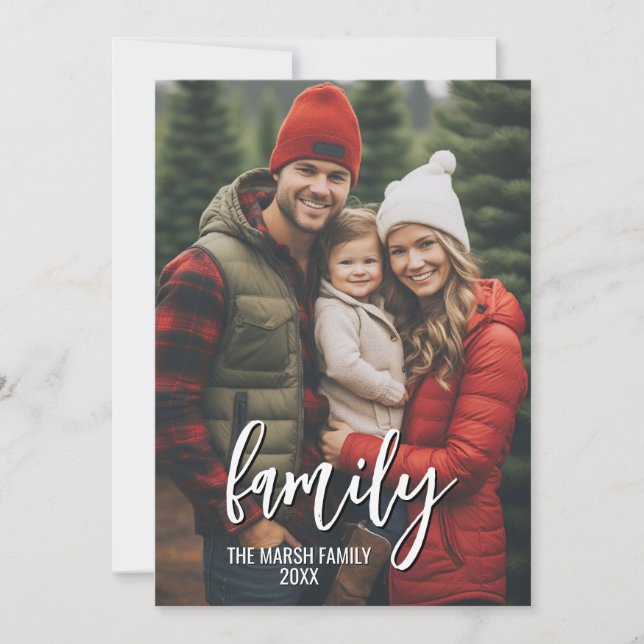 Full Photo - Vertical Custom Script Family Text  Holiday Card (Front)