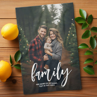 Full Photo - Vertical Custom Script Family Text Tea Towel