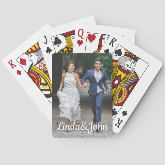  Full Photo Wedding Favour Modern Script Typograph Playing Cards (Back)