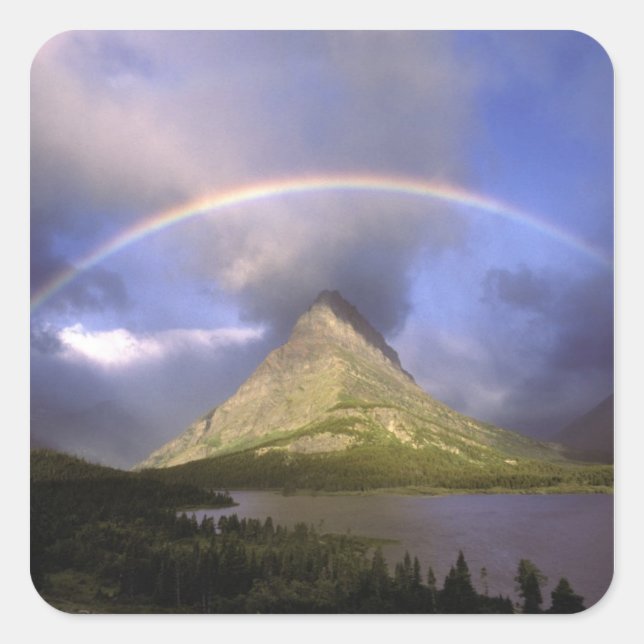 Full rainbow and stormy sky over Grinnell Square Sticker (Front)