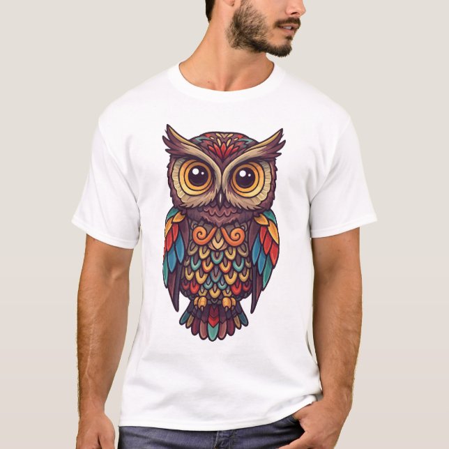 Full shot of a stylised owl T-Shirt (Front)