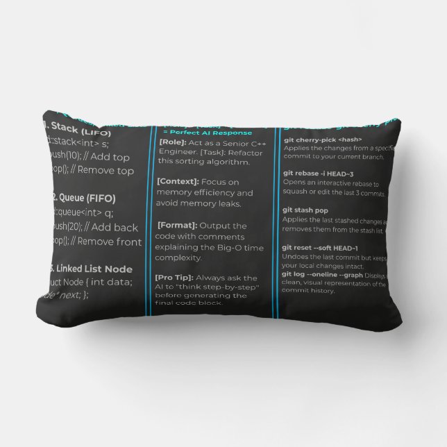 Full-Stack Developer Cheat Sheet Dark Desk Mat Lumbar Cushion (Front)