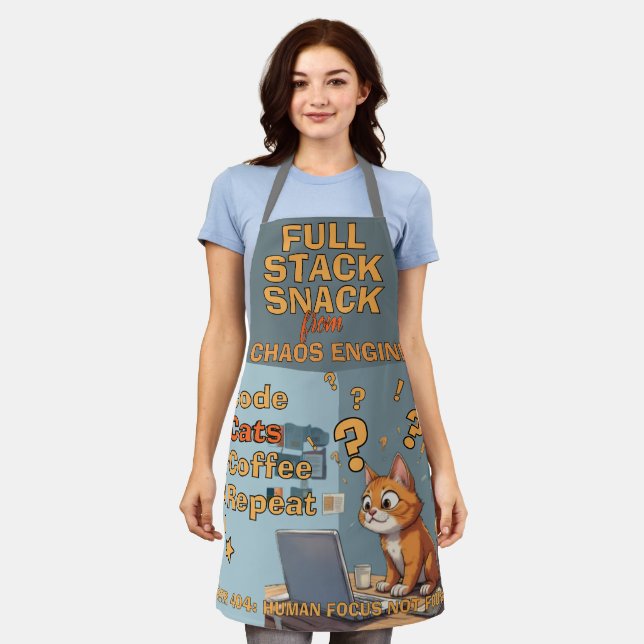 Full Stack Snack Coding Cat Humour Design Apron (Worn)