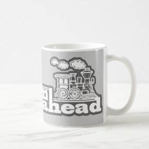 "full steam ahead" grey steam train logo mug