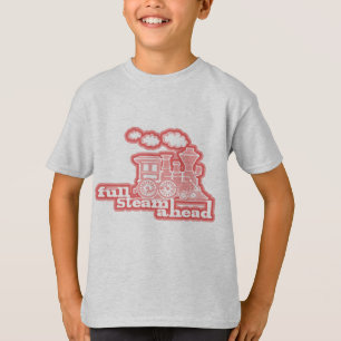 "full steam ahead" loco train cream red kids tee