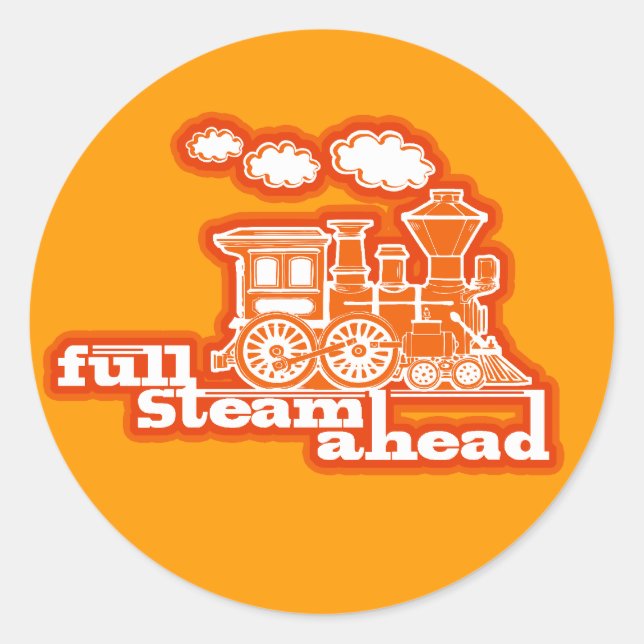 "full steam ahead" loco train kids orange sticker (Front)