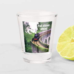 Full steam ahead Locomotive Train on Bridge Shot Glass