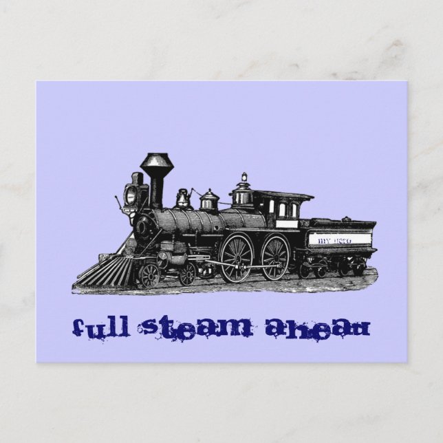 Full steam ahead vintage railway engine postcard (Front)