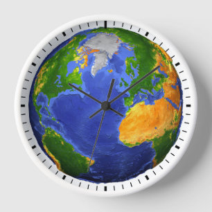 Full The Earth Showing Topographic Data. Clock