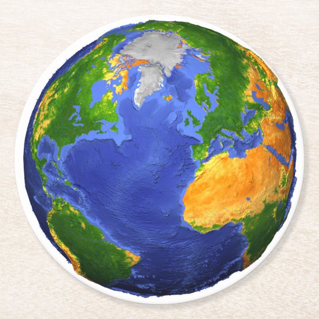 Full The Earth Showing Topographic Data. Round Paper Coaster (Front)