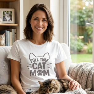 Full Time Cat Mum Paw Print Cute Feline Lover T-Shirt