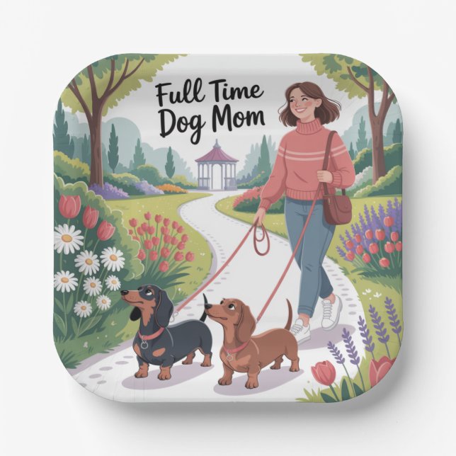 Full Time Dachshund Dog Mum Paper Plate (Front)