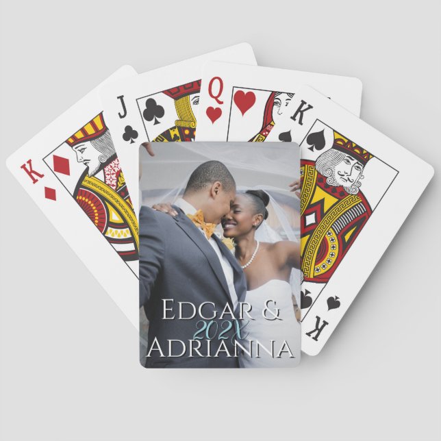 Full Vertical Photo - Script Custom Text Wedding  Playing Cards (Back)