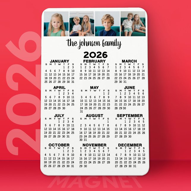 Full View Calendar with 4 photos Magnet (2026 Calendar Magnet)
