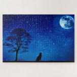 Full Wolf Moon - Blue Night Sky With Stars Jigsaw Puzzle<br><div class="desc">Full Wolf Moon - Choose Your Size !</div>