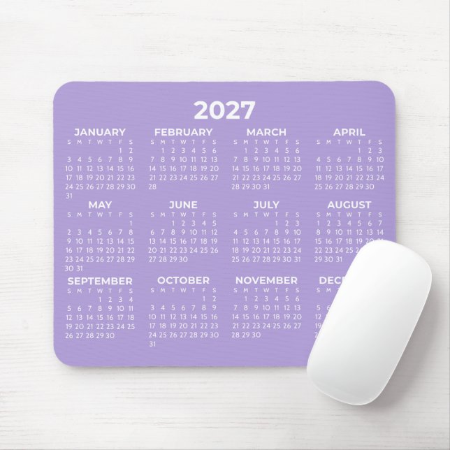 Full Year 2027 Basic Calendar Lavender White Mouse Pad (With Mouse)