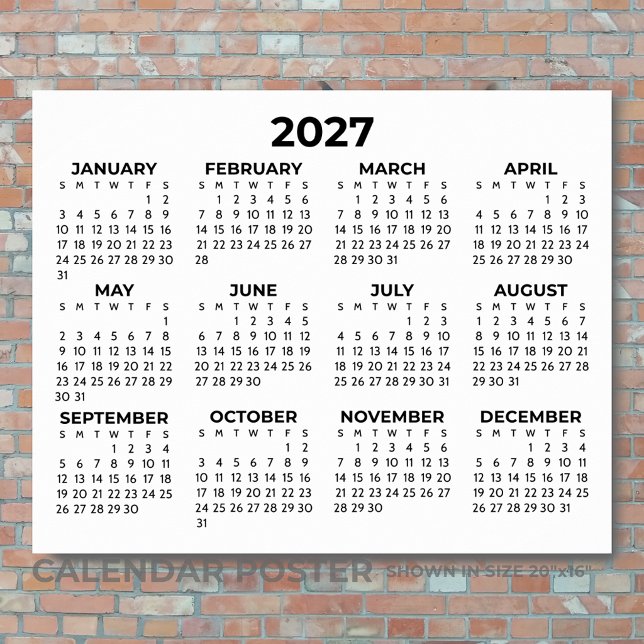 Full Year 2027 Calendar Minimalist Horizontal Poster (Creator Uploaded)
