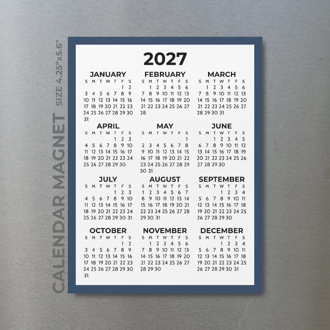 Full Year 2027 Magnetic Calendar Navy Blue Border (Creator Uploaded)