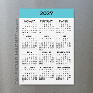 Full Year View 2027 Aqua Blue Magnetic Calendar