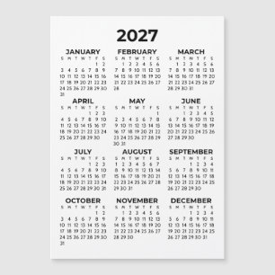 Full Year View 2027 Black White Magnetic Calendar
