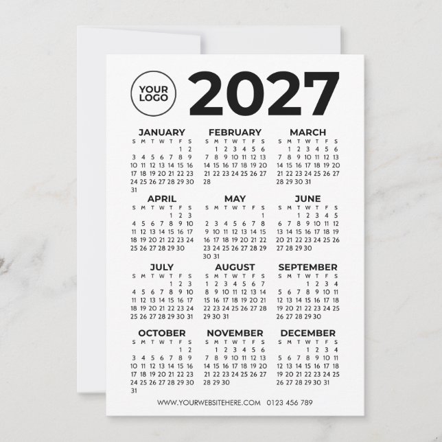 Full Year View 2027 Calendar Business Logo Invitation (Front)