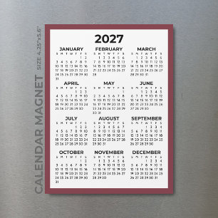 Full Year View 2027 Magnet Calendar Burgundy Red