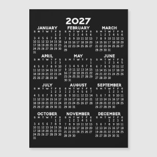 Full Year View Calendar Basic Black Magnetic Card