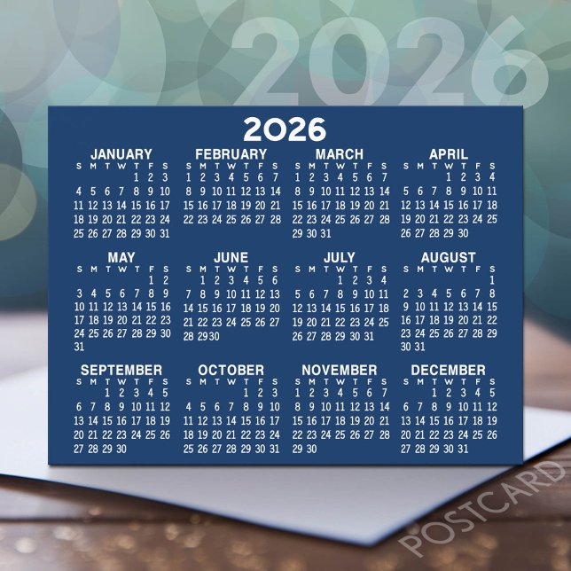 Full Year View Calendar - horizontal Black Postcard (2026 Calendar Postcard)