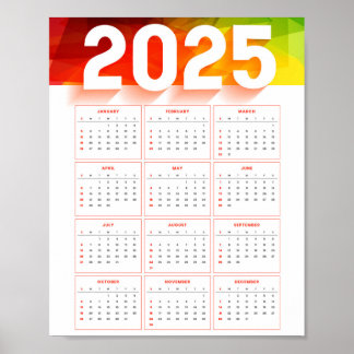 Full Yearly Minimal Vertical Calendar 2025 Poster