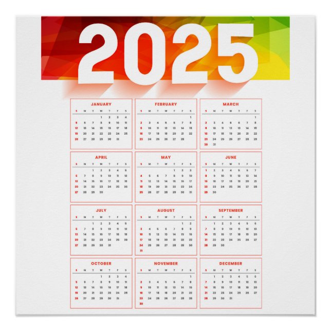 Full Yearly  Minimal Vertical Calendar 2025 Poster (Front)