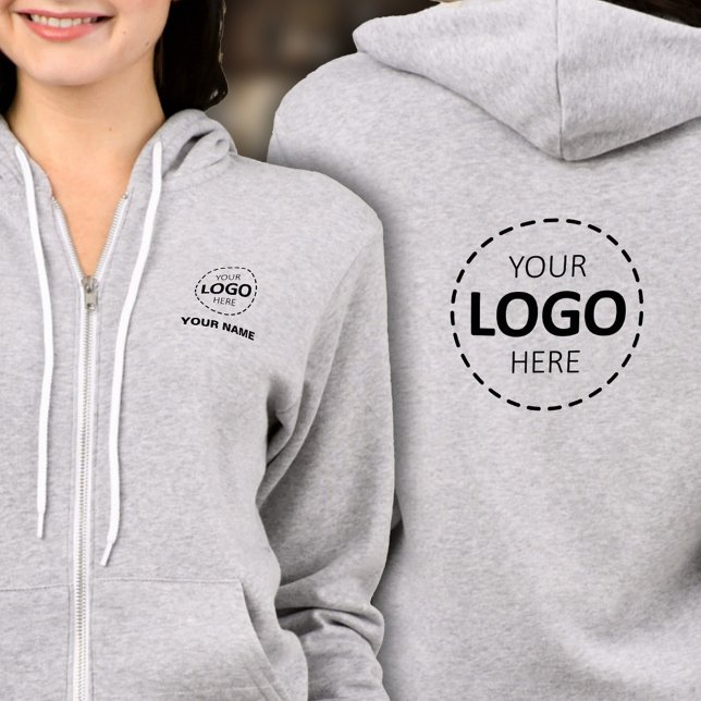 Full Zip Hoodie – Front & Back Logo, Name, Grey (Creator Uploaded)