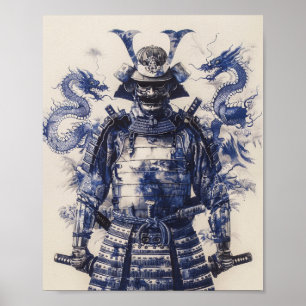 Fully Armored Samurai Warrior Standing Poster