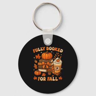 Fully Booked For Fall Books Pumpkin Autumn Thanksg Key Ring