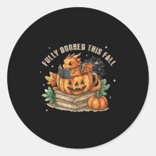 Fully Booked This Fall Bookworm Dragon Autumn Read Classic Round Sticker