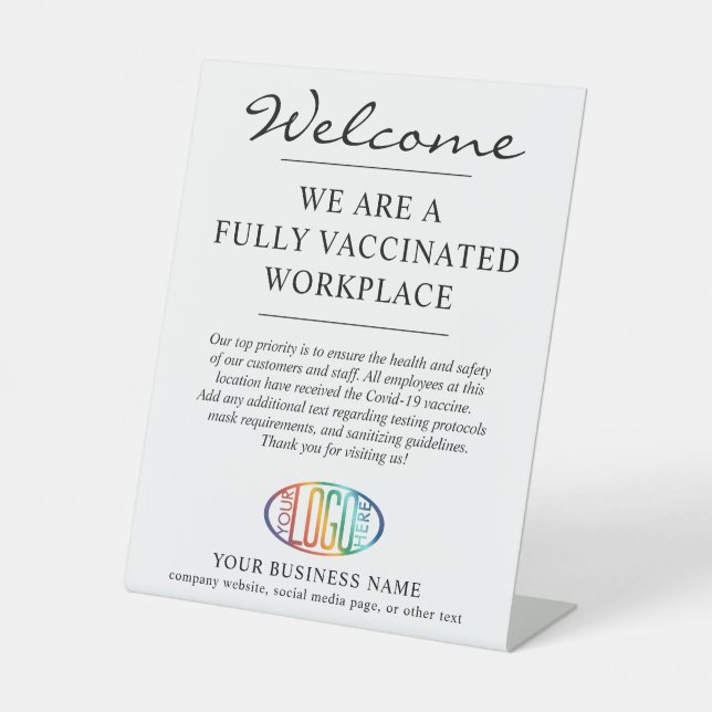 Fully Covid Vaccinated Business Logo Welcome Pedestal Sign (Front)