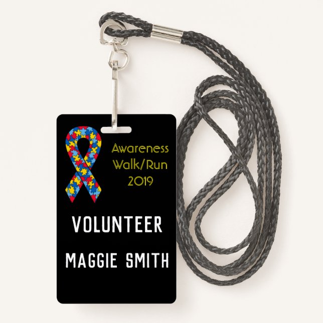 Fully Customisable Autism badge ID Badge (Front with Lanyard)